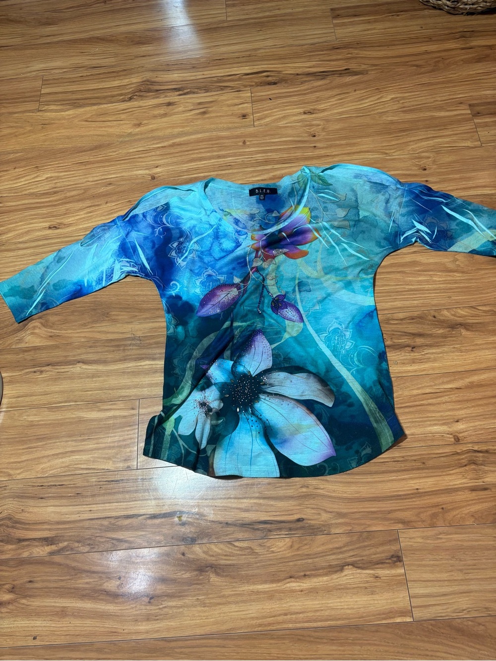 B.L.E.U. Turquoise Floral Scoop Neck Tunic